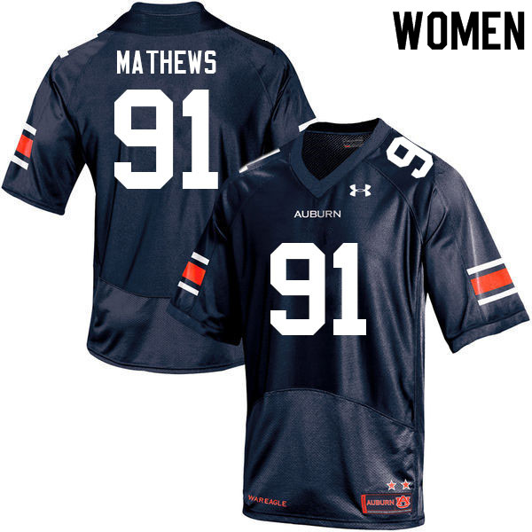 Auburn Tigers Women's Ian Mathews #91 Navy Under Armour Stitched College 2021 NCAA Authentic Football Jersey HEJ0574SU